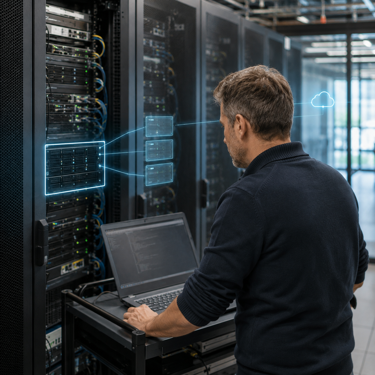 IT stručnjak upravlja virtuelizovanom serverskom infrastrukturom